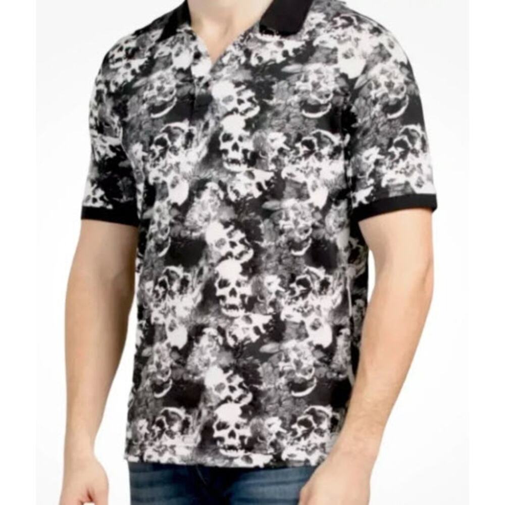 Robert Graham Skull Print Polo Black White Size Medium